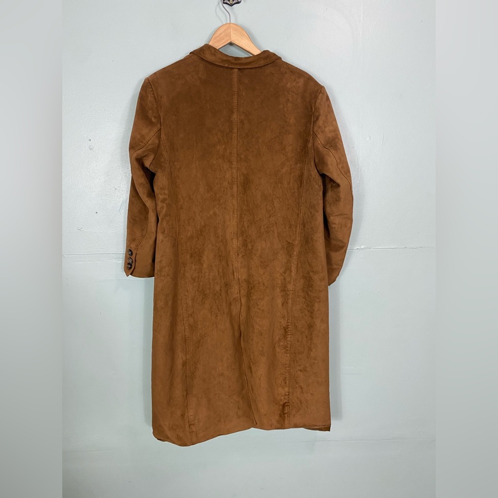 Anthropologie Faux Suede Trench Coat Brown Medium - Picture 8 of 9